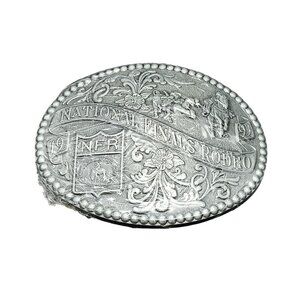 1993 Hesston National Finals Rodeo Silver Belt Buckle Western Collectible